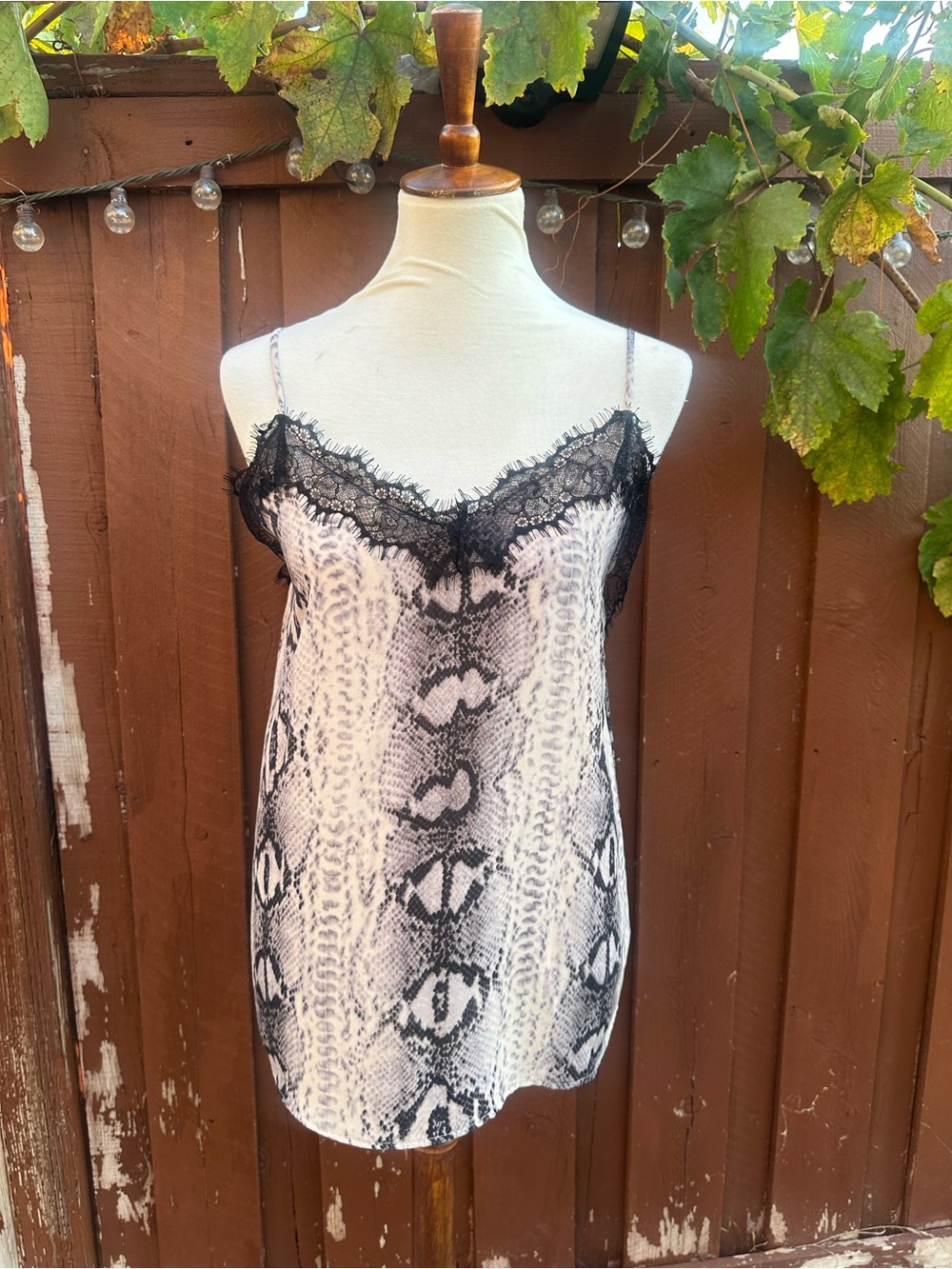 Snake-Print Lace Trim Cami - Black & White